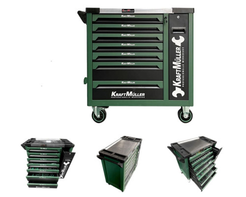 Servante d'atelier Kraftmuller KM-8/7, 309 outils, 7 tiroirs, avec porte latérale - vert